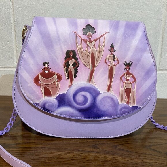 Loungefly Disney Hercules Muses Clouds Crossbody Bag 2022 Unisex Purple Vacation - Picture 3 of 16